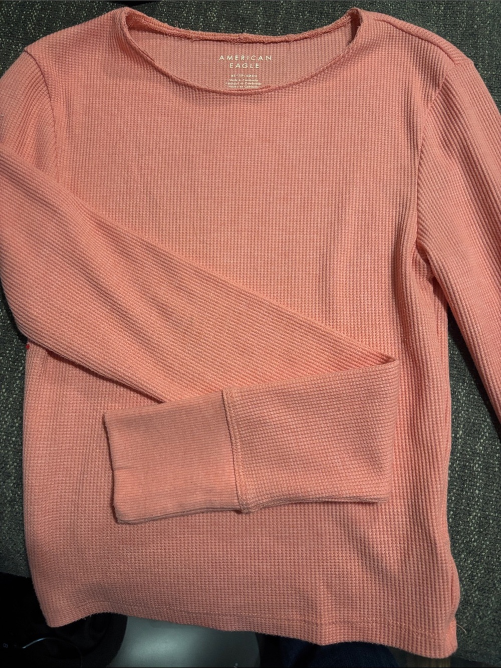 American Eagle Outfitters Pink Waffle-Knit Long Sleeve Top